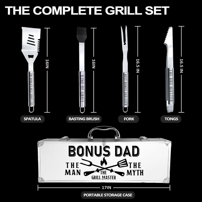 JNDJE Bonus Dad Gifts, Christmas Bonus Dad Gifts for Him Heavy Duty Grilling Accessories Kit for Backyard BBQ, Thick Stainless Steel Grill Utensils with Non-Slip Handle Tool for Man on Birthday - Image 3